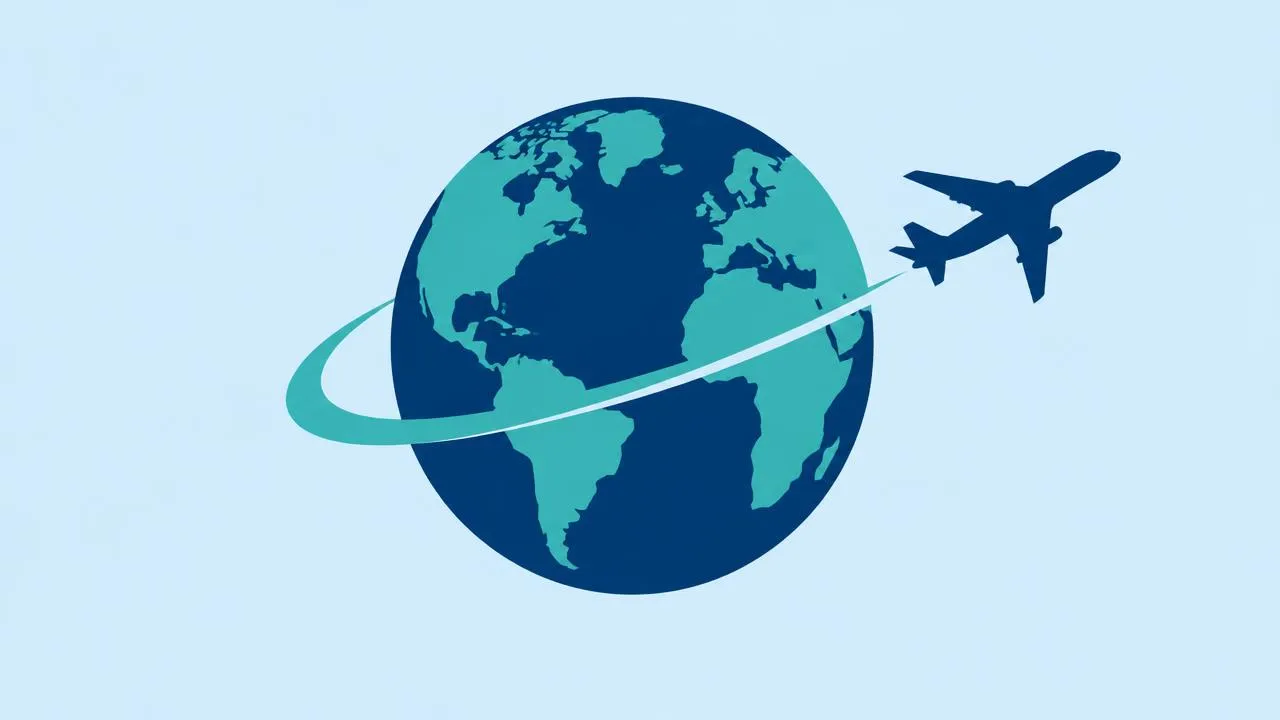Airplane and globe illustration representing flight booking.